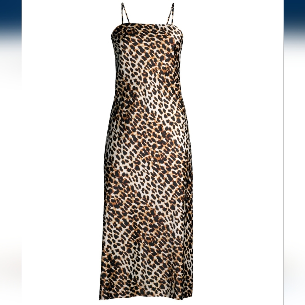 NWT Scoop Leopard Satin Midi Slip Dress, XL (16-18), Brown Multi